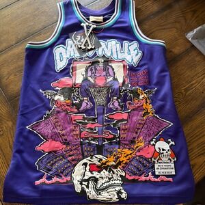Brand X Deadville Basketball Jersey Purple Graphic Embroidered Mens Small New